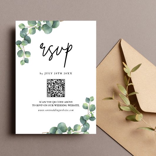 Cartons Réponse Code QR de mariage avec verdure d'eucalyptus rusti