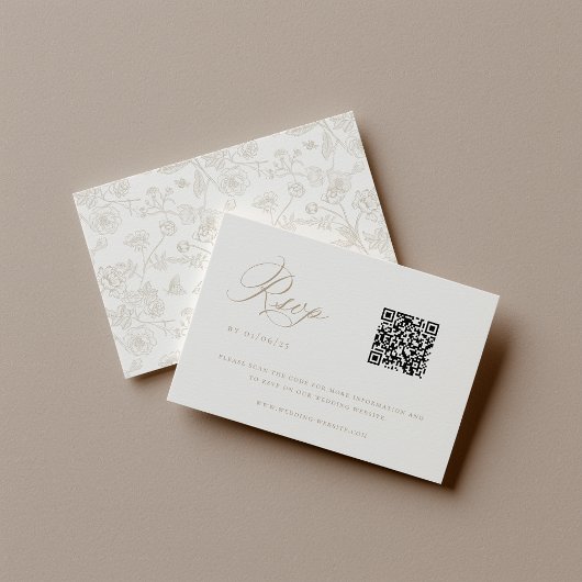 Cartons Réponse Code QR de mariage Beige Chinoiserie