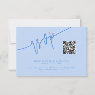 Cartons Réponse Code QR de mariage bleu givré écriture manuscrite