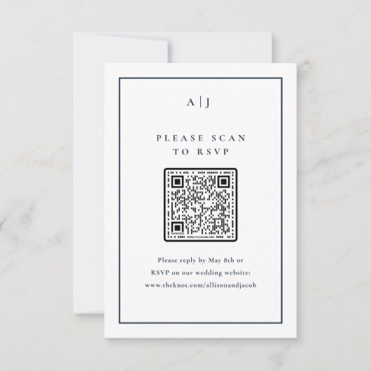 Cartons Réponse Code QR de mariage bleu marine élégant classique (Devant)