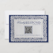 Cartons Réponse Code QR de mariage bleu royale dentelle napperon V (Devant)