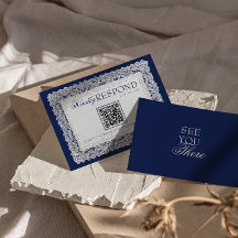 Code QR de mariage bleu royale dentelle napperon V