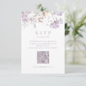 Cartons Réponse Code QR de mariage bohème floral élégant violet (Debout devant)