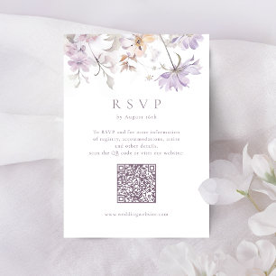 Cartons Réponse Code QR de mariage bohème floral élégant violet