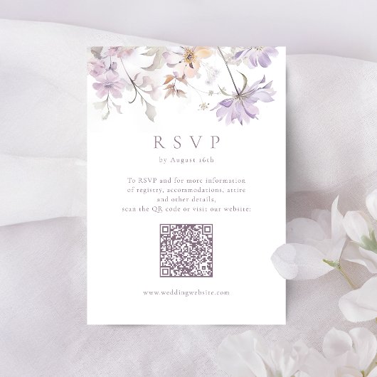Cartons Réponse Code QR de mariage bohème floral élégant violet