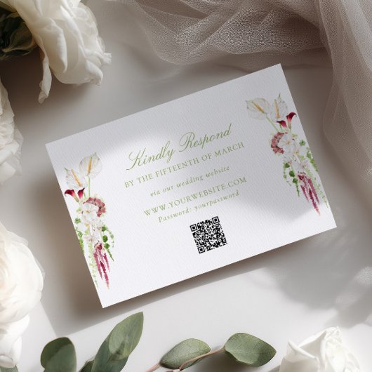 Cartons Réponse Code QR de mariage bouquet floral en cascade