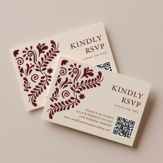 Cartons Réponse Code QR de mariage bourguignon mexicain