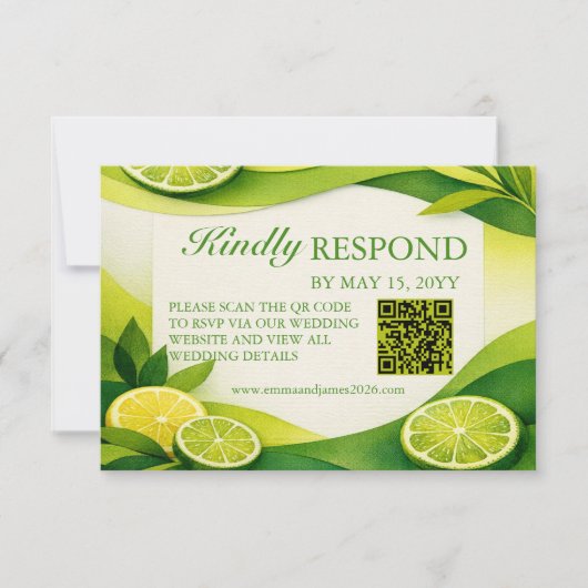 Cartons Réponse Code QR de mariage Citron Vert et Verdure (Devant)