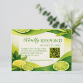 Cartons Réponse Code QR de mariage Citron Vert et Verdure (Debout devant)