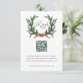Cartons Réponse Code QR de mariage Couronne de pin Evergreen (Debout devant)