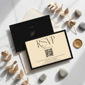 Cartons Réponse Code QR de mariage crème et noir avec monogramme e