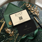 Cartons Réponse Code QR de mariage crème et noir avec monogramme e