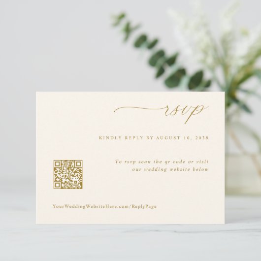 Cartons Réponse Code QR de mariage crème et or doux romantique (Debout devant)