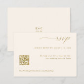 Cartons Réponse Code QR de mariage crème et or doux romantique (Devant / Derrière)