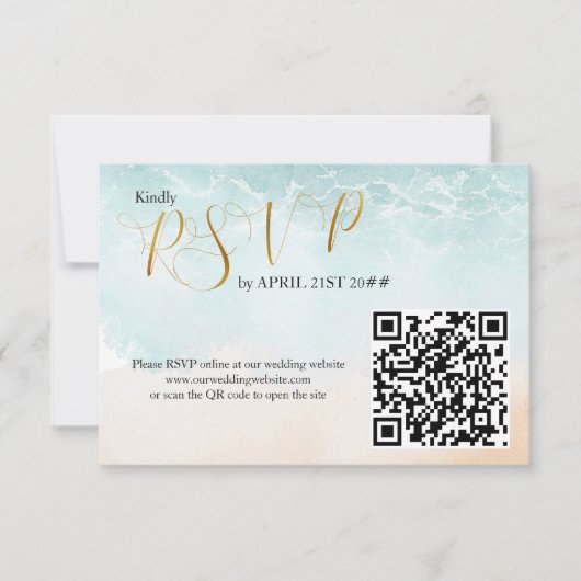 Cartons Réponse Code QR de mariage de destination de rivage de pla (Devant)