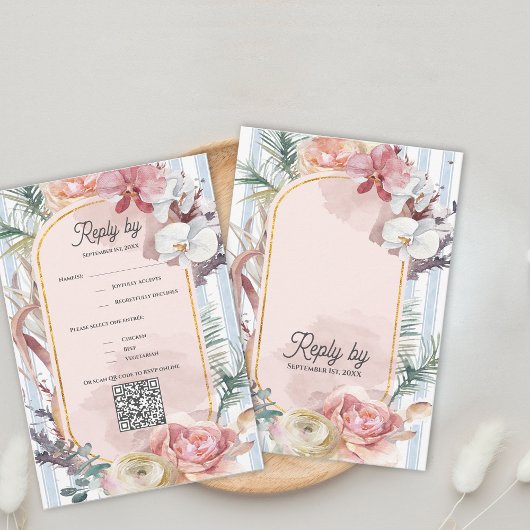 Cartons Réponse Code QR de mariage de destination pour l'orchidée