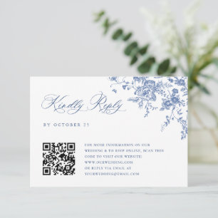 Cartons Réponse Code QR de mariage de jardin français bleu élégant