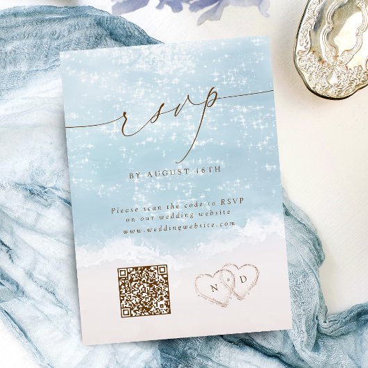 Cartons Réponse Code QR de mariage de plage à écriture moderne Hea