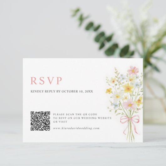 Cartons Réponse Code QR de mariage de prairie de fleurs sauvages p (Debout devant)