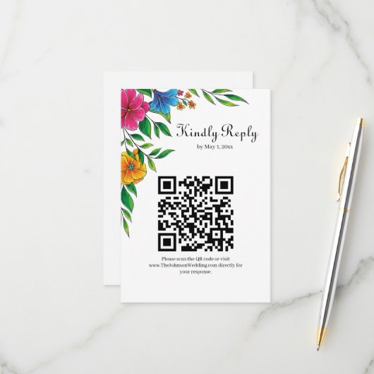 Cartons Réponse Code QR de mariage de printemps-été Fleur Brillant (Devant/Arrière en situation)