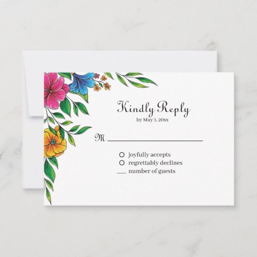 Cartons Réponse Code QR de mariage de printemps-été Fleur Brillant (Devant)