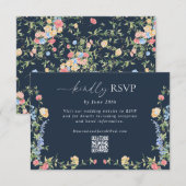 Cartons Réponse Code QR de mariage délicat Boho Wildflower Bleu Nu (Devant / Derrière)