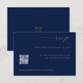 Cartons Réponse Code QR de mariage doux romantique bleu marine or (Devant / Derrière)