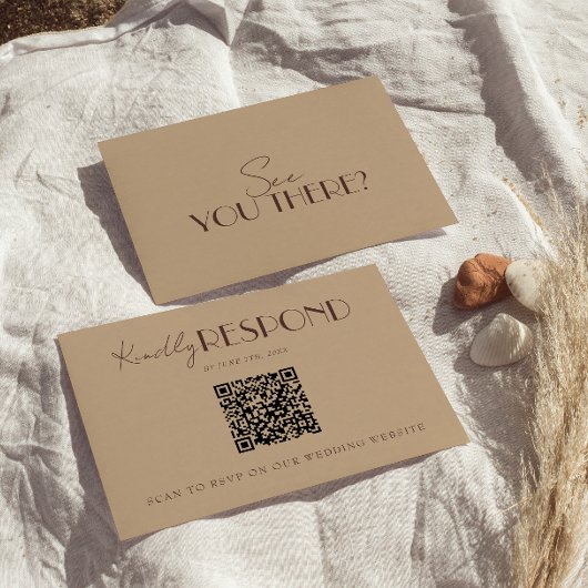 Cartons Réponse Code QR de mariage élégant beige chaud à l'ancienn