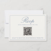 Cartons Réponse Code QR de mariage élégant bleu et blanc à l'ancie (Devant)