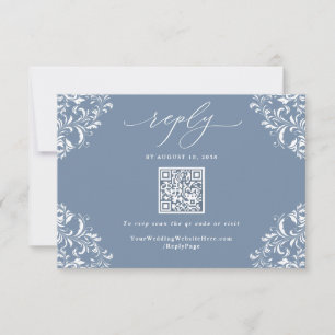 Cartons Réponse Code QR de mariage élégant bleu poussiéreux vintag