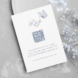 Cartons Réponse Code QR de mariage élégant calligraphié bleu pouss