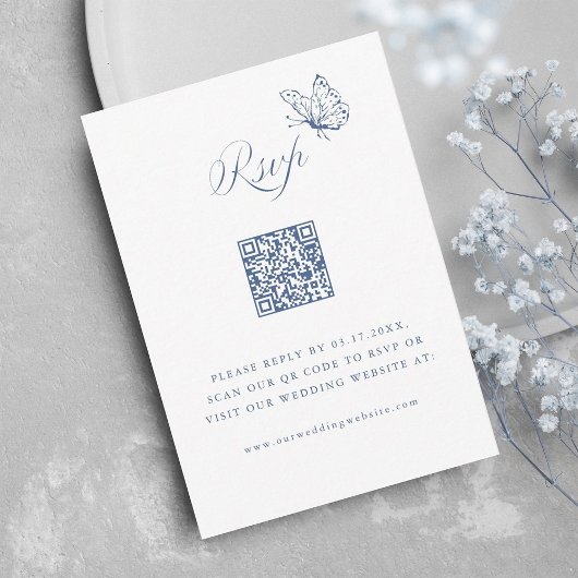 Cartons Réponse Code QR de mariage élégant calligraphié bleu pouss