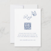 Cartons Réponse Code QR de mariage élégant calligraphié bleu pouss (Devant)