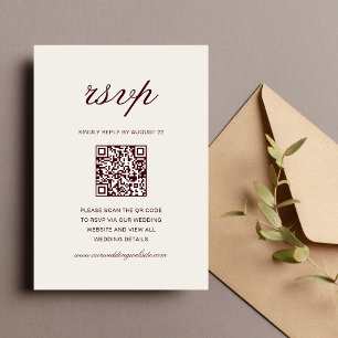 Cartons Réponse Code QR de mariage élégant formel ivoire et burgun