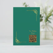 Cartons Réponse Code QR de mariage élégant vert émeraude or (Debout devant)