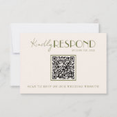 Cartons Réponse Code QR de mariage élégant vert olive à l'ancienne (Devant)