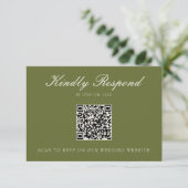 Cartons Réponse Code QR de mariage élégant vert olive d'argent de (Debout devant)