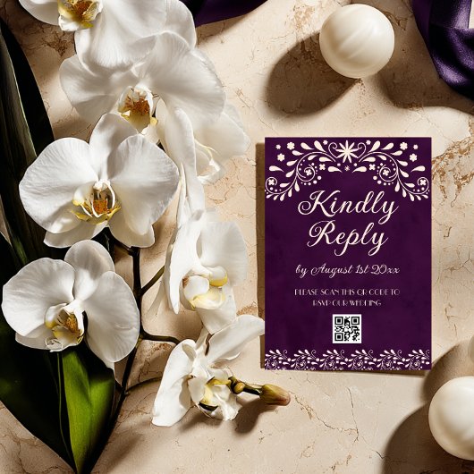 Cartons Réponse code QR de mariage en Talavera Violet Mexicain