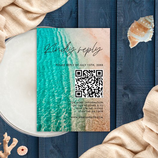 Cartons Réponse Code QR de mariage estival sur la plage océane