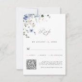 Cartons Réponse Code QR de mariage floral bleu blanc vert élégant (Devant)