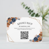 Cartons Réponse Code QR de mariage floral bleu terracotta  (Debout devant)