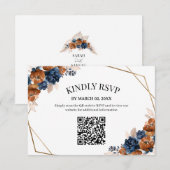 Cartons Réponse Code QR de mariage floral bleu terracotta  (Devant / Derrière)