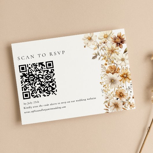 Cartons Réponse Code QR de mariage floral bohème à la crème de fle