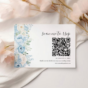 Cartons Réponse Code QR de mariage floral boho bleu poussiéreux
