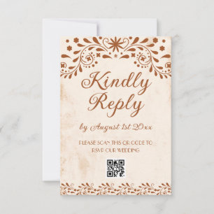 Cartons Réponse Code QR de mariage floral mexicain en ivoire