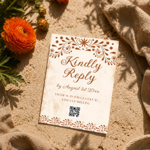 Cartons Réponse Code QR de mariage floral mexicain en ivoire