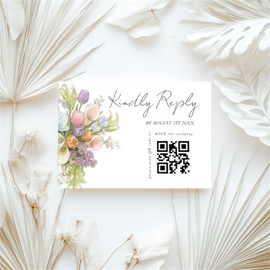 Cartons Réponse Code QR de mariage floral moderne