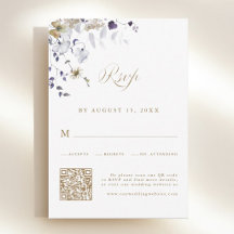 Code QR de mariage floral or et violet romantique