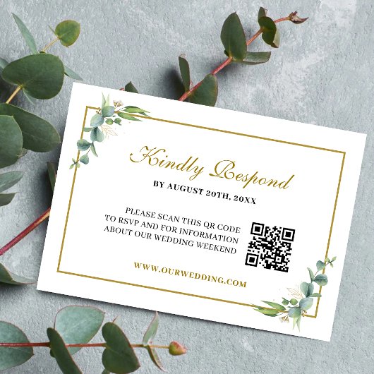Cartons Réponse Code QR de mariage géométrique à feuillage d'eucal
