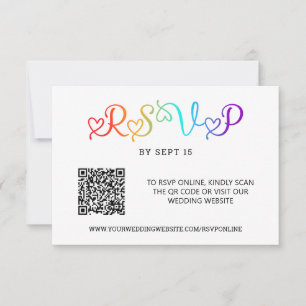 Cartons Réponse Code QR de mariage LGBT Script Cœur Arc-en-Ciel